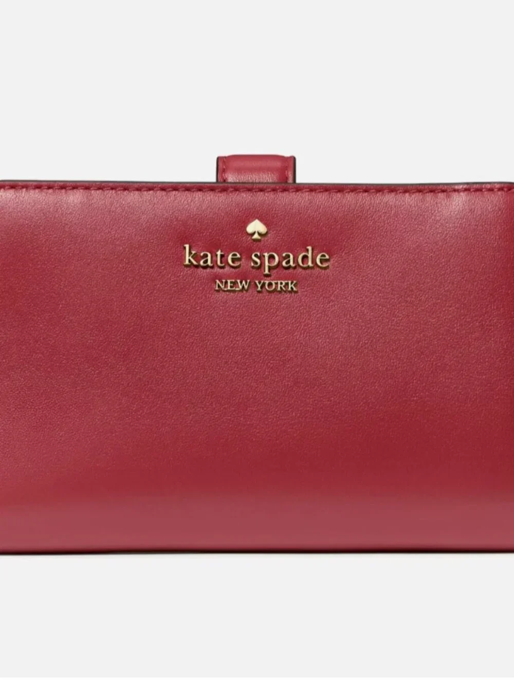 New Kate Spade Medium Compact Bifold Wallet Smooth Leather Red Jasper